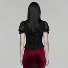 PUNK RAVE Women's Gothic Ruffled Stand Collar Short Sleeved Shirt