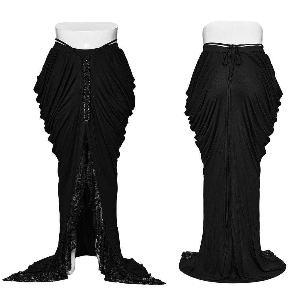 PUNK RAVE Women’s Gothic Ruffles Maxi Party Skirts