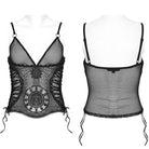 PUNK RAVE Women's Gothic Sheer Mesh Lace-Up Tank Top