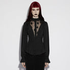 PUNK RAVE Women's Gothic Sheer Ruffled Puff Long Sleeved Shirt