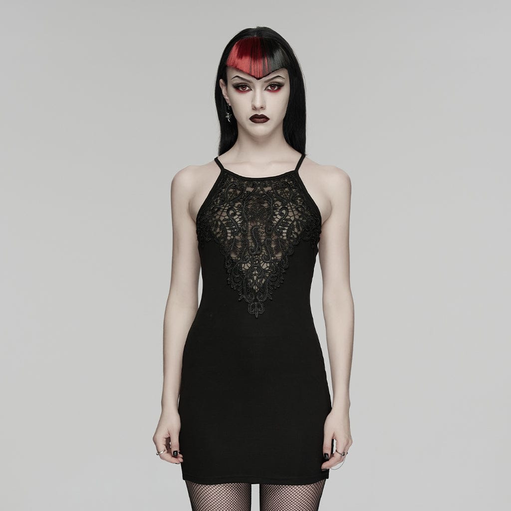 PUNK RAVE Women's Gothic Sheer Slim Fitted Slip Dress