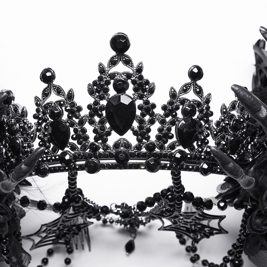 PUNK RAVE Women's Gothic Skeleton Beaded Crown Headwear Black