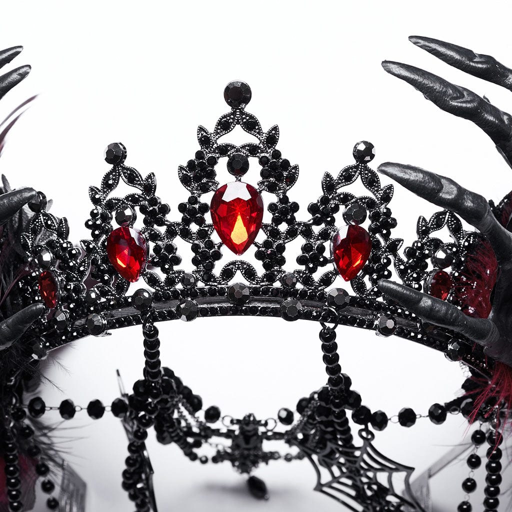 PUNK RAVE Women's Gothic Skeleton Beaded Crown Headwear Black-red