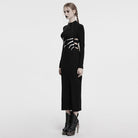 PUNK RAVE Women's Gothic Skeleton Printed Cutout Halloween Dress Black