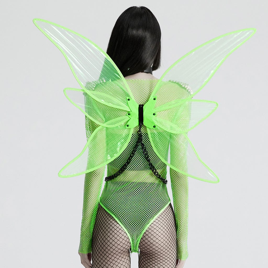 PUNK RAVE Women's Gothic Skull Butterfly Wings Harness Green