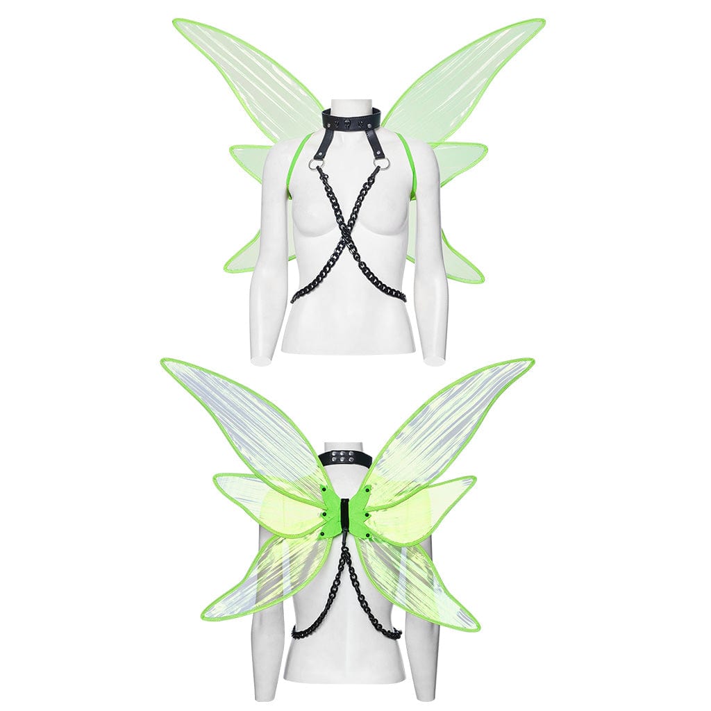 PUNK RAVE Women's Gothic Skull Butterfly Wings Harness Green