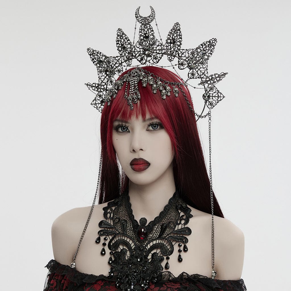 PUNK RAVE Women's Gothic Skull Chain Crown Headwear