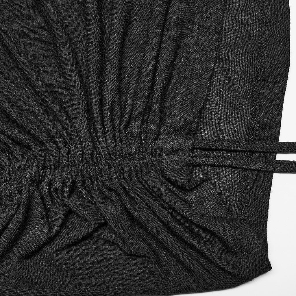 PUNK RAVE Women's Gothic Slash Shoulder Drawstring Shirt
