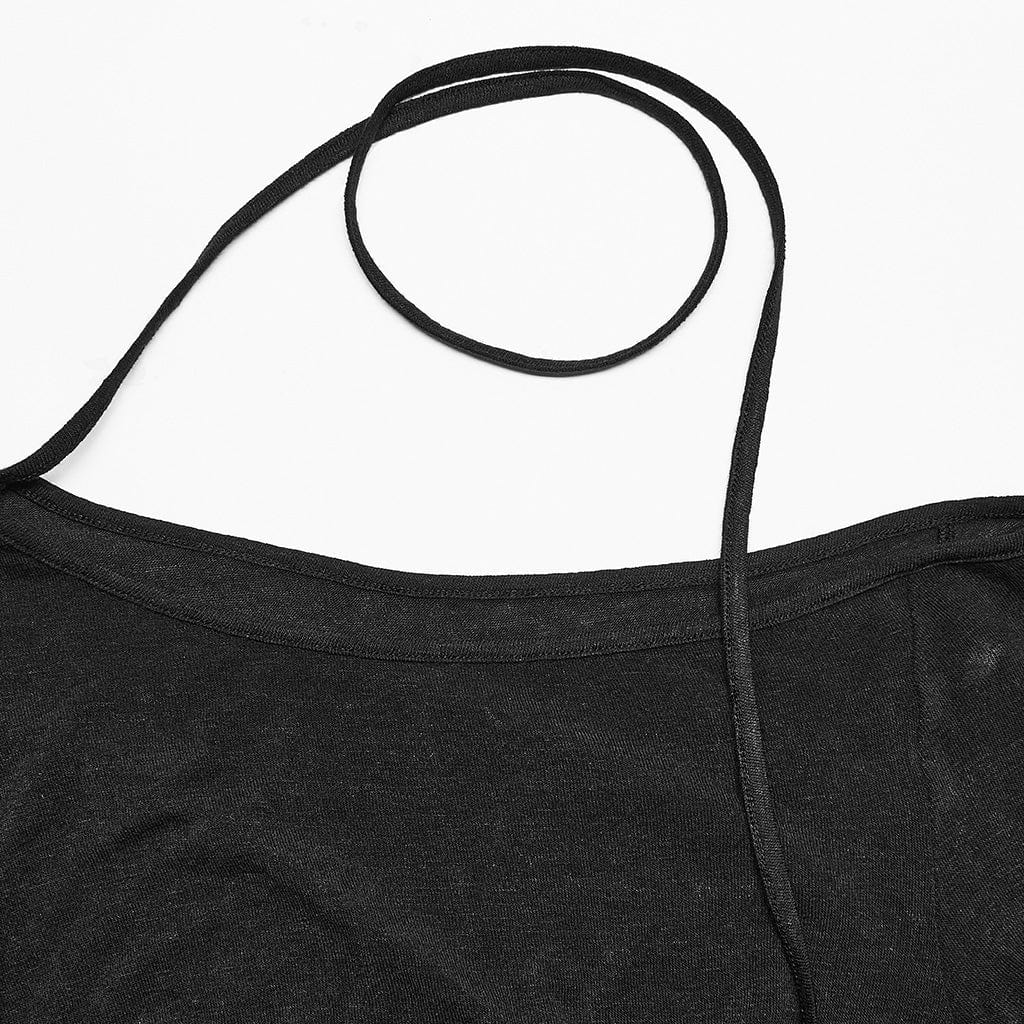 PUNK RAVE Women's Gothic Slash Shoulder Drawstring Shirt