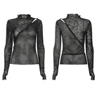 PUNK RAVE Women's Gothic Spider Mesh Splice Cutout Shirt