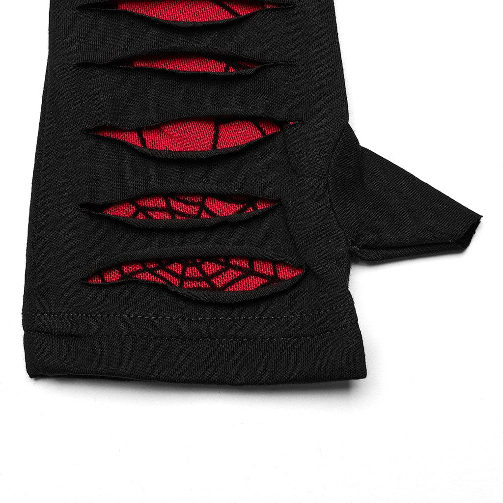 PUNK RAVE Women's Gothic Spider Mesh Splice Ripped Gloves