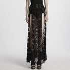 PUNK RAVE Women's Gothic Split Lace Skirt with Studded Chain