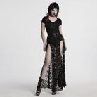 PUNK RAVE Women's Gothic Split Lace Skirt with Studded Chain