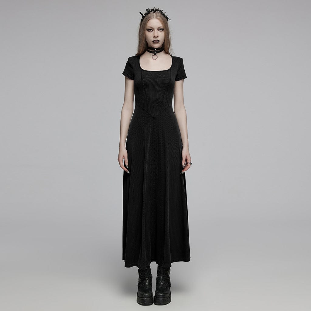 PUNK RAVE Women's Gothic Square-cut Collar Slim-fitted Dress