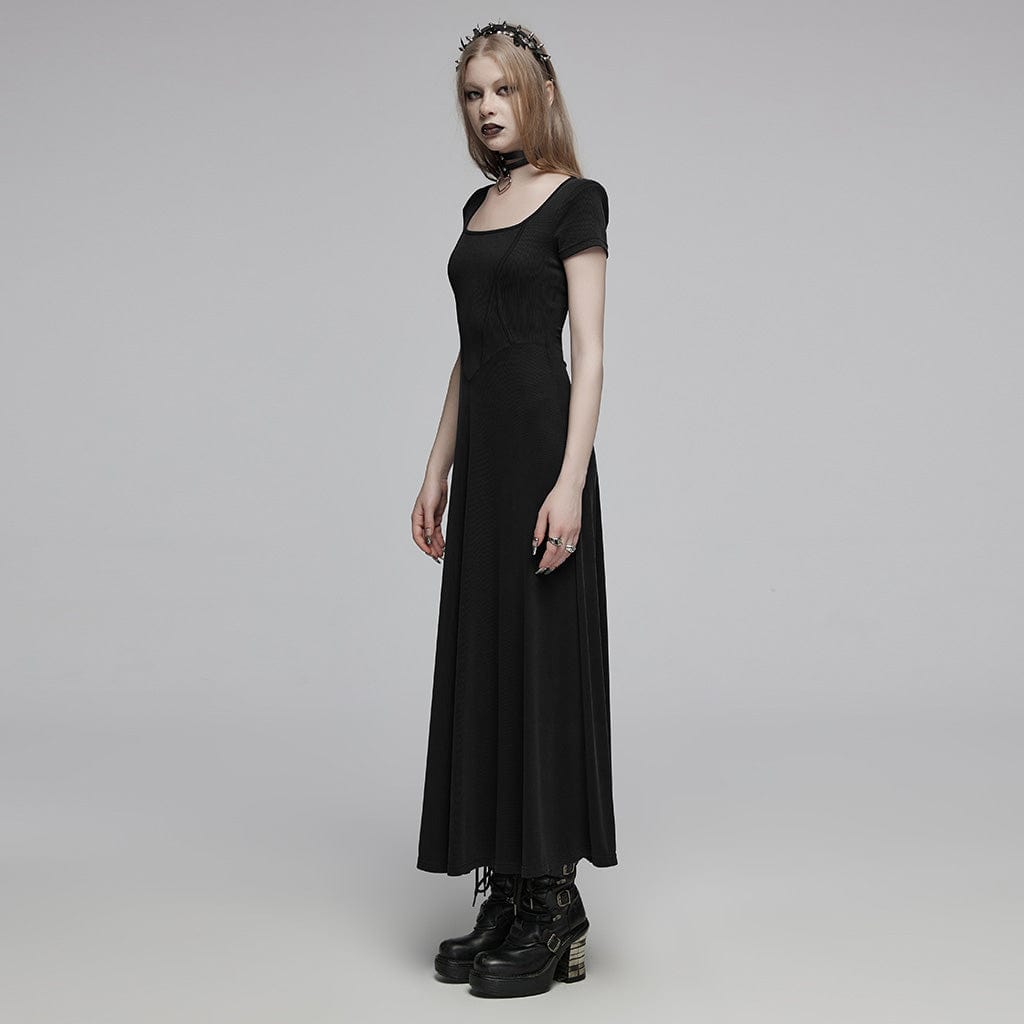 PUNK RAVE Women's Gothic Square-cut Collar Slim-fitted Dress