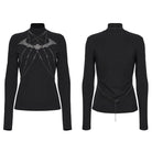 PUNK RAVE Women's Gothic Stand Collar Bat Mesh Splice Chain Shirt Black