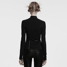 PUNK RAVE Women's Gothic Stand Collar Bat Mesh Splice Chain Shirt Black