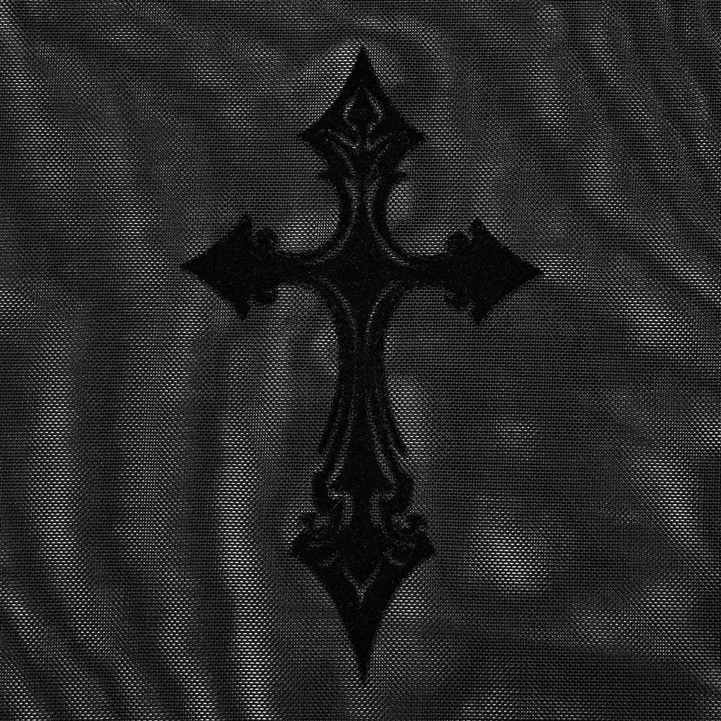 PUNK RAVE Women's Gothic Stand Collar Cross Mesh Shirt