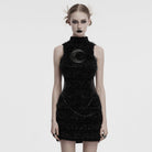 PUNK RAVE Women's Gothic Stand Collar Faux Fur Splice Party Dress Black