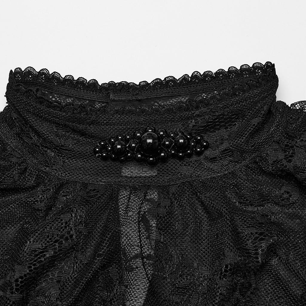 PUNK RAVE Women's Gothic Stand Collar Flared Sleeved Lace Shirt