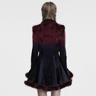 PUNK RAVE Women's Gothic Stand Collar Gradient Faux Fur Cape Red