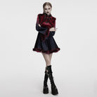 PUNK RAVE Women's Gothic Stand Collar Gradient Faux Fur Cape Red