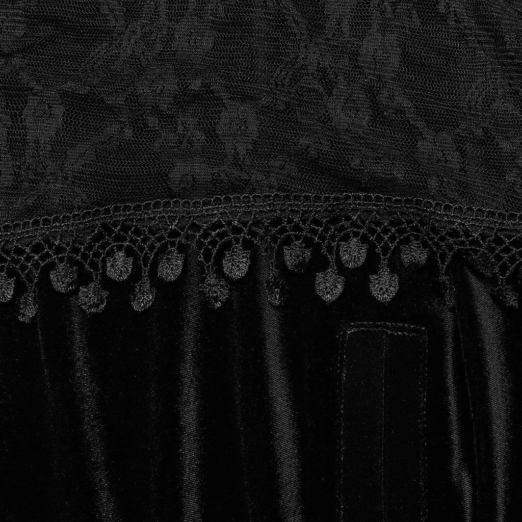 PUNK RAVE Women's Gothic Stand Collar Lace Splice Velvet Cape