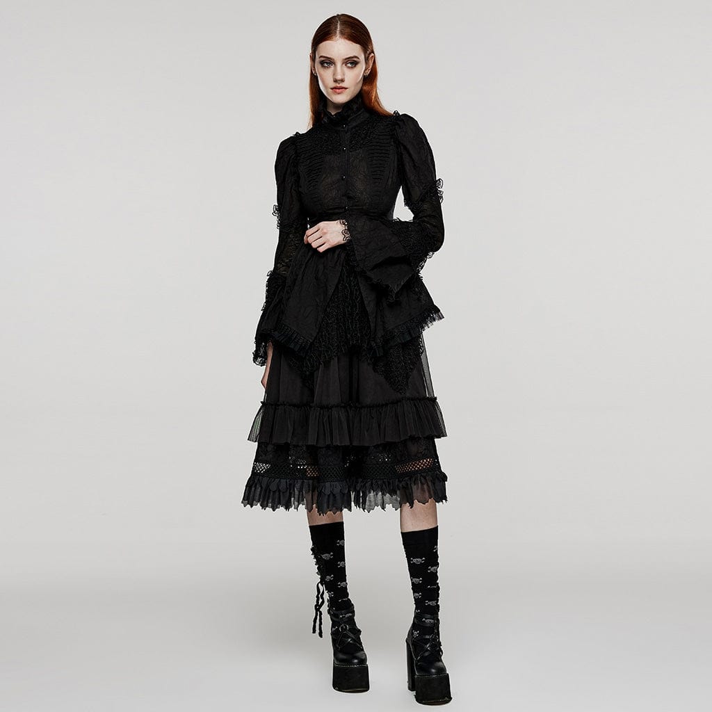 PUNK RAVE Women's Gothic Stand Collar Layered Coat