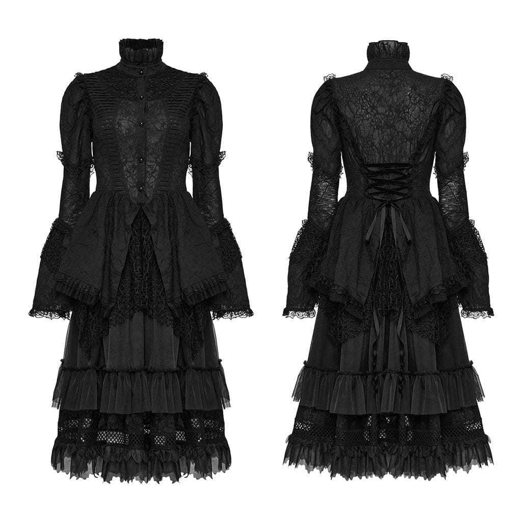 PUNK RAVE Women's Gothic Stand Collar Layered Coat