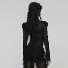 PUNK RAVE Women's Gothic Stand Collar Puff Sleeved Lace Shirt Black