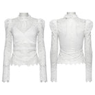PUNK RAVE Women's Gothic Stand Collar Puff Sleeved Lace Shirt White