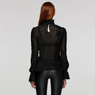 PUNK RAVE Women's Gothic Stand Collar Puff Sleeved Ruched Shirt