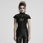 PUNK RAVE Women's Gothic Stand Collar Ruffled Lace Shirt