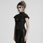PUNK RAVE Women's Gothic Stand Collar Ruffled Lace Shirt
