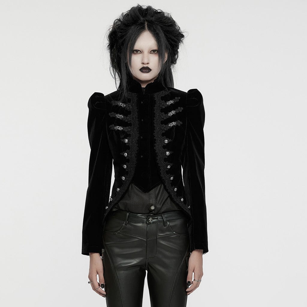 PUNK RAVE Women's Gothic Stand Collar Swallow-tailed Jacket Black