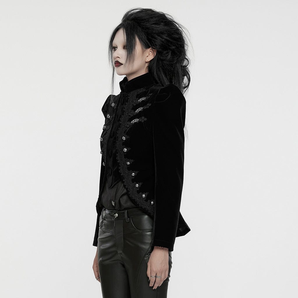 PUNK RAVE Women's Gothic Stand Collar Swallow-tailed Jacket Black