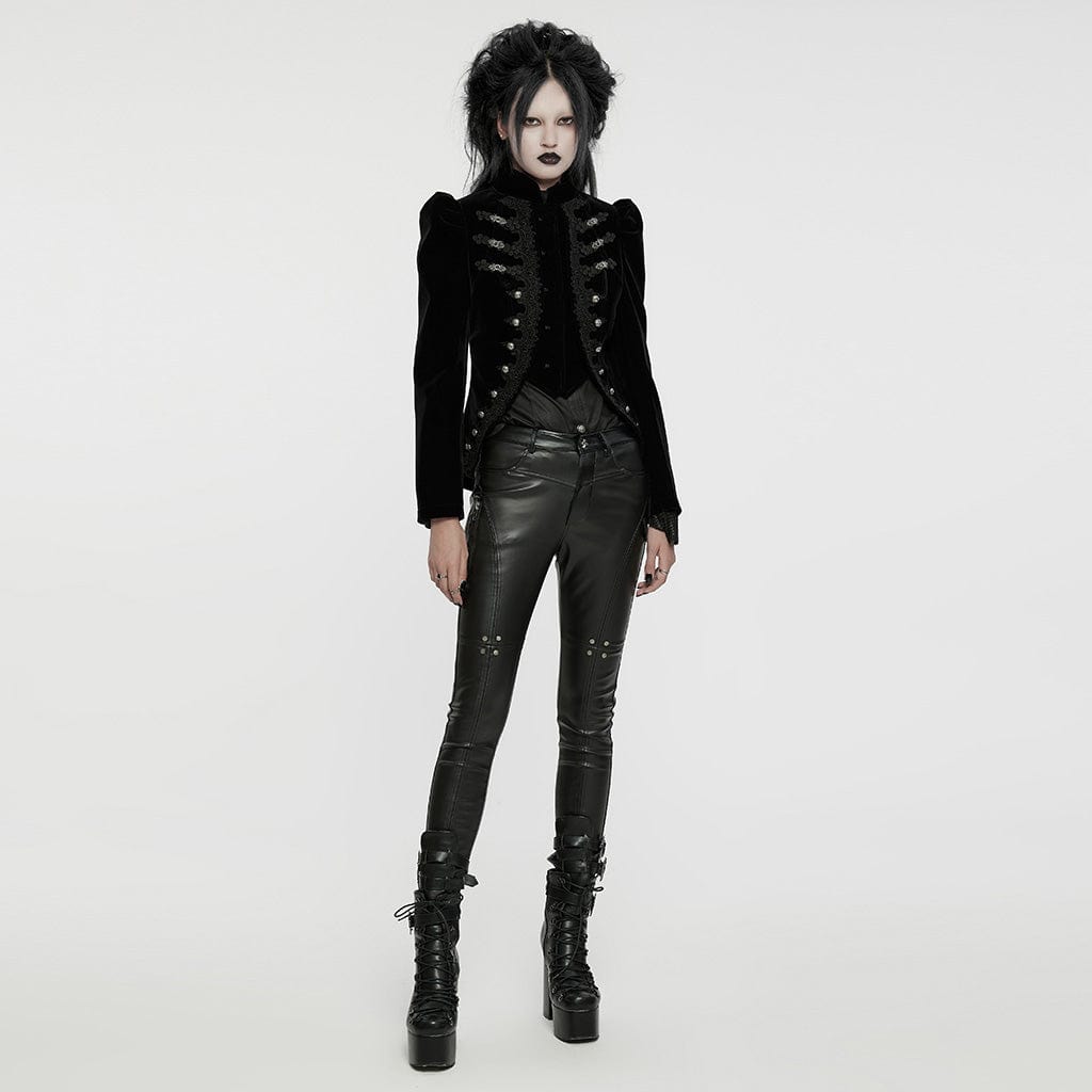 PUNK RAVE Women's Gothic Stand Collar Swallow-tailed Jacket Black