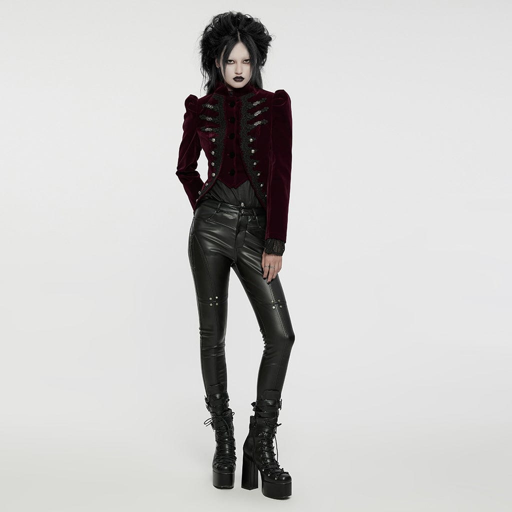 PUNK RAVE Women's Gothic Stand Collar Swallow-tailed Jacket Red