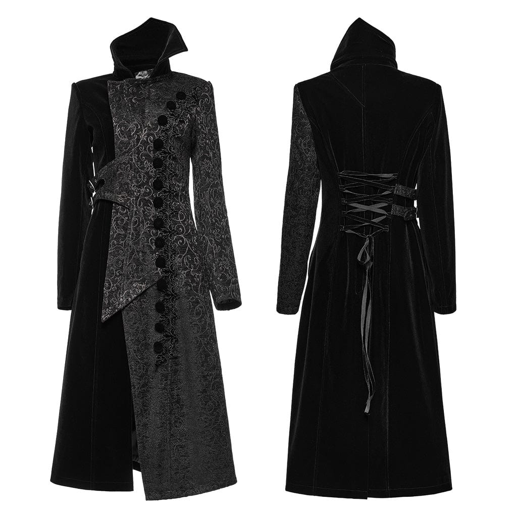PUNK RAVE Women's Gothic Stand Collar Velvet Splice Coat