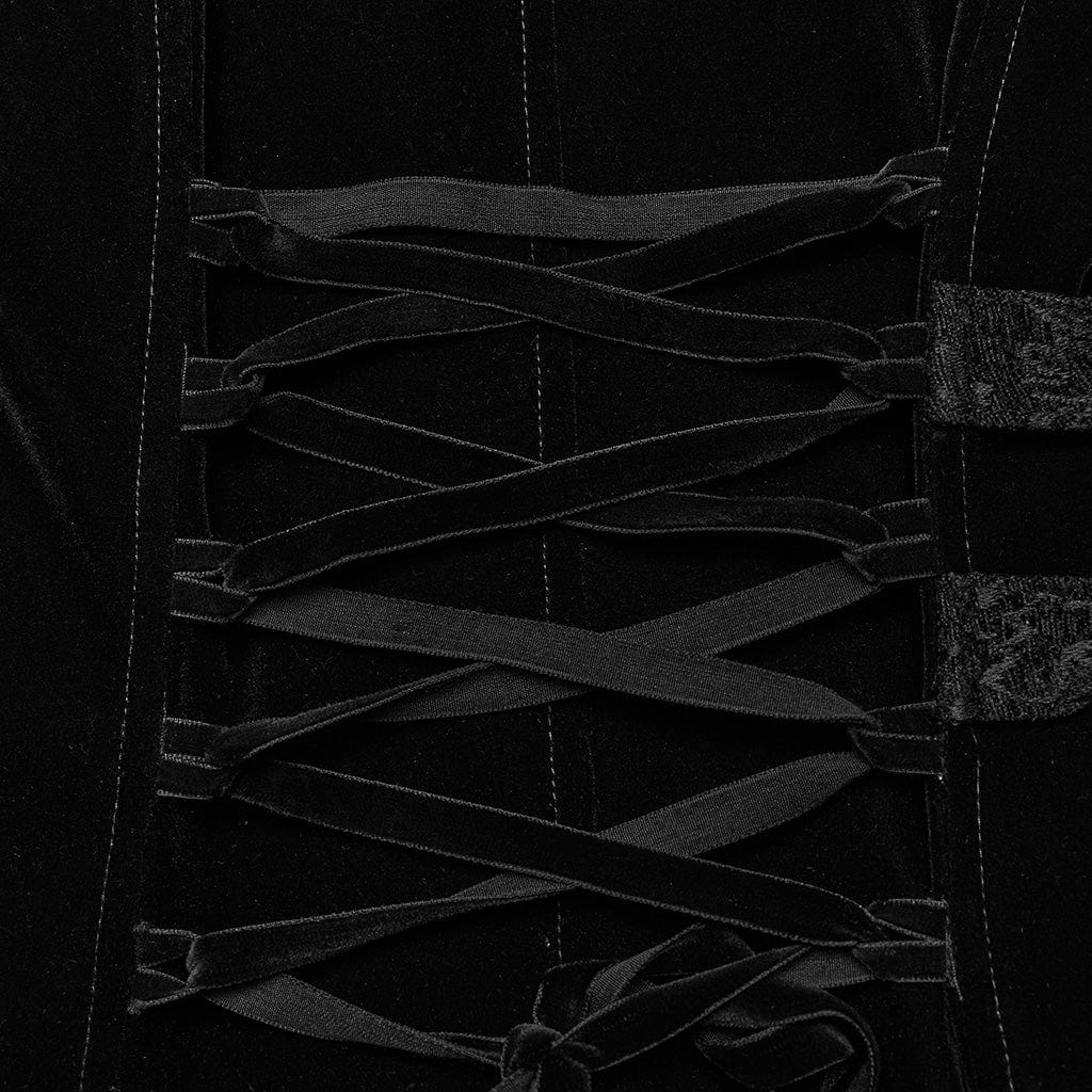 PUNK RAVE Women's Gothic Stand Collar Velvet Splice Coat