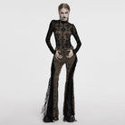 PUNK RAVE Women's Gothic Star Cross Flocking Mesh T-shirt