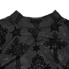 PUNK RAVE Women's Gothic Star Cross Flocking Mesh T-shirt