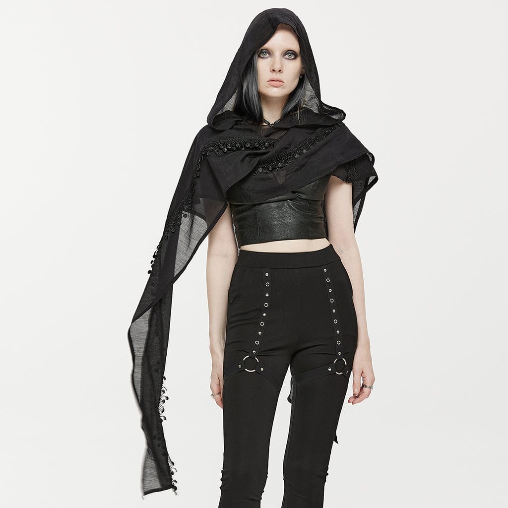 PUNK RAVE Women's Gothic Star Cutout Scarf with Hood