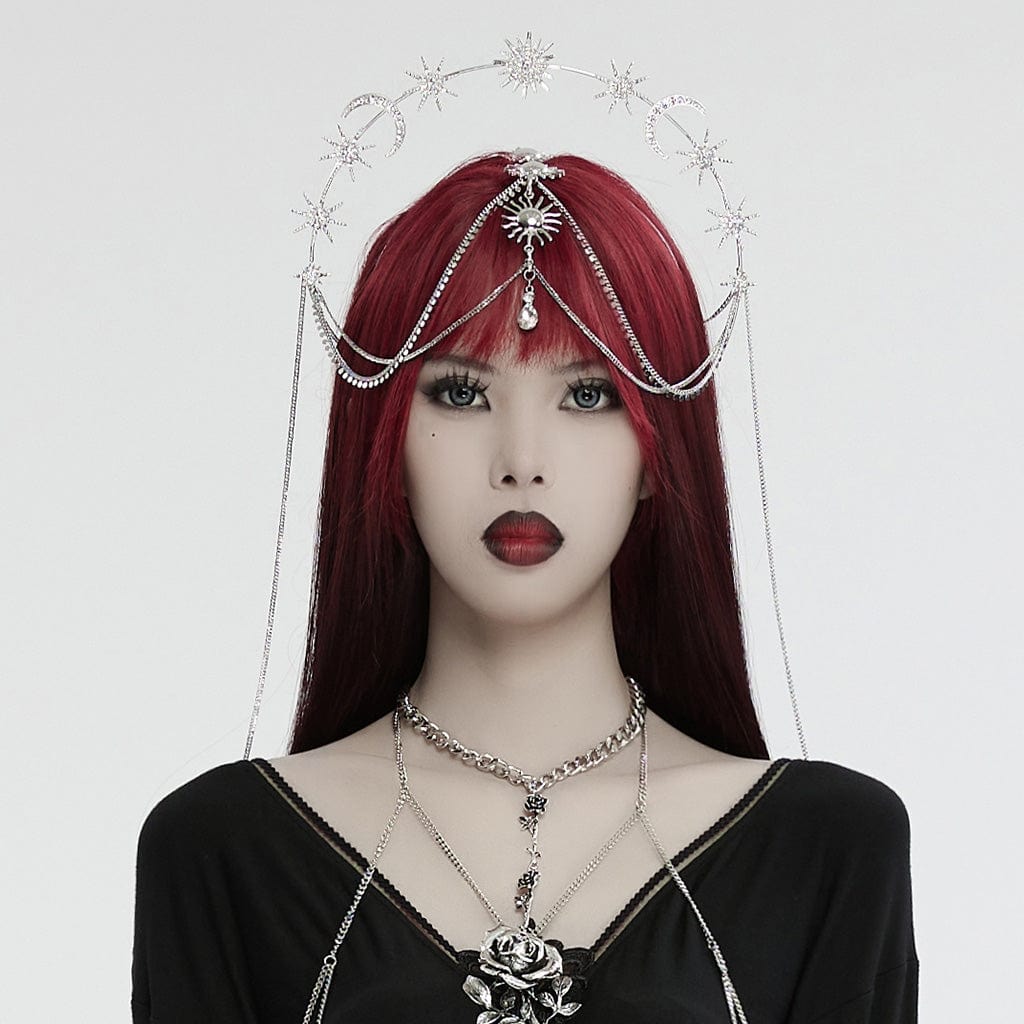 PUNK RAVE Women's Gothic Star Moon Chain Headwear