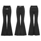PUNK RAVE Women's Gothic Strap Splice Buckle Flared Pants