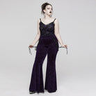 PUNK RAVE Women's Gothic Strappy Jacquard Flared Pants