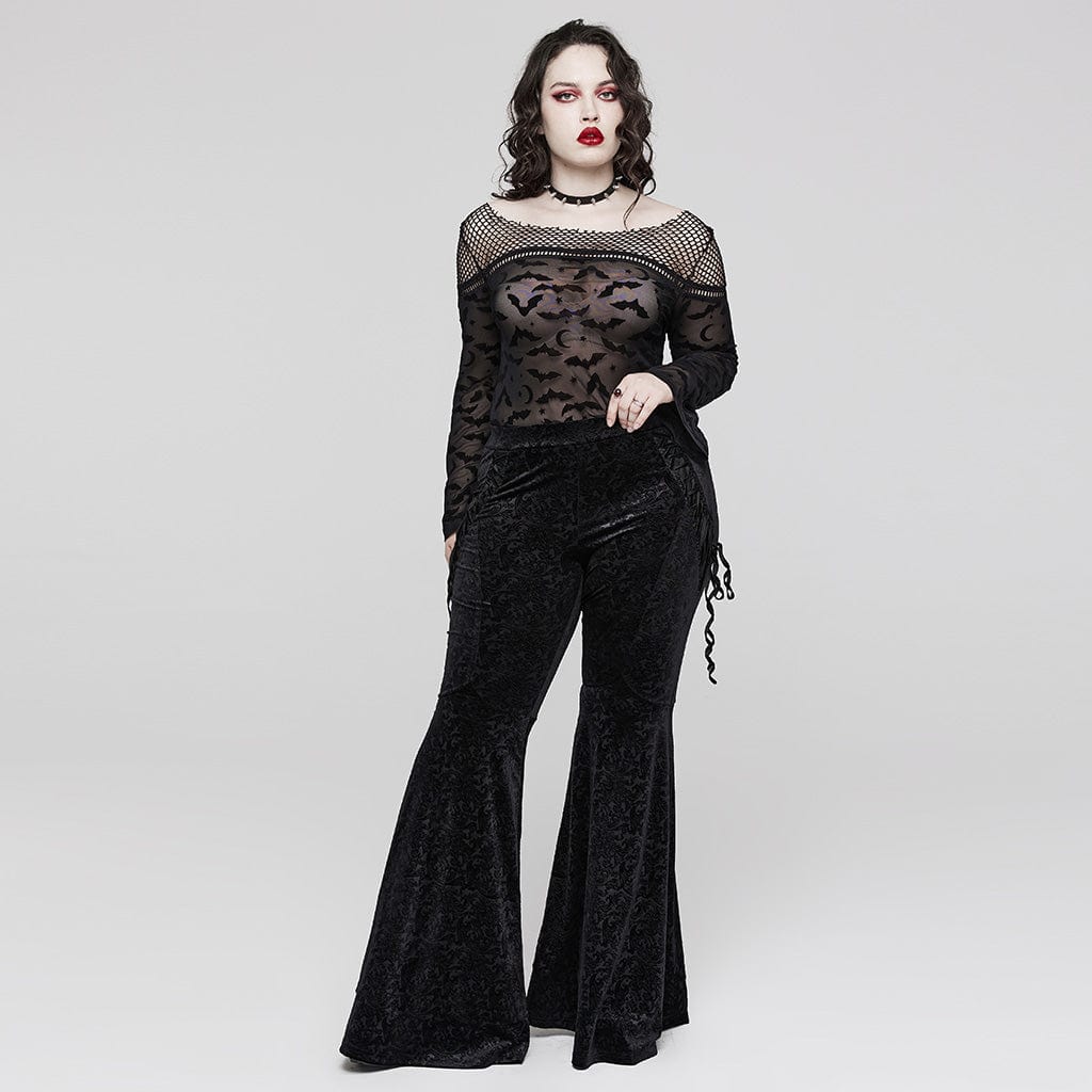 PUNK RAVE Women's Gothic Strappy Jacquard Flared Pants