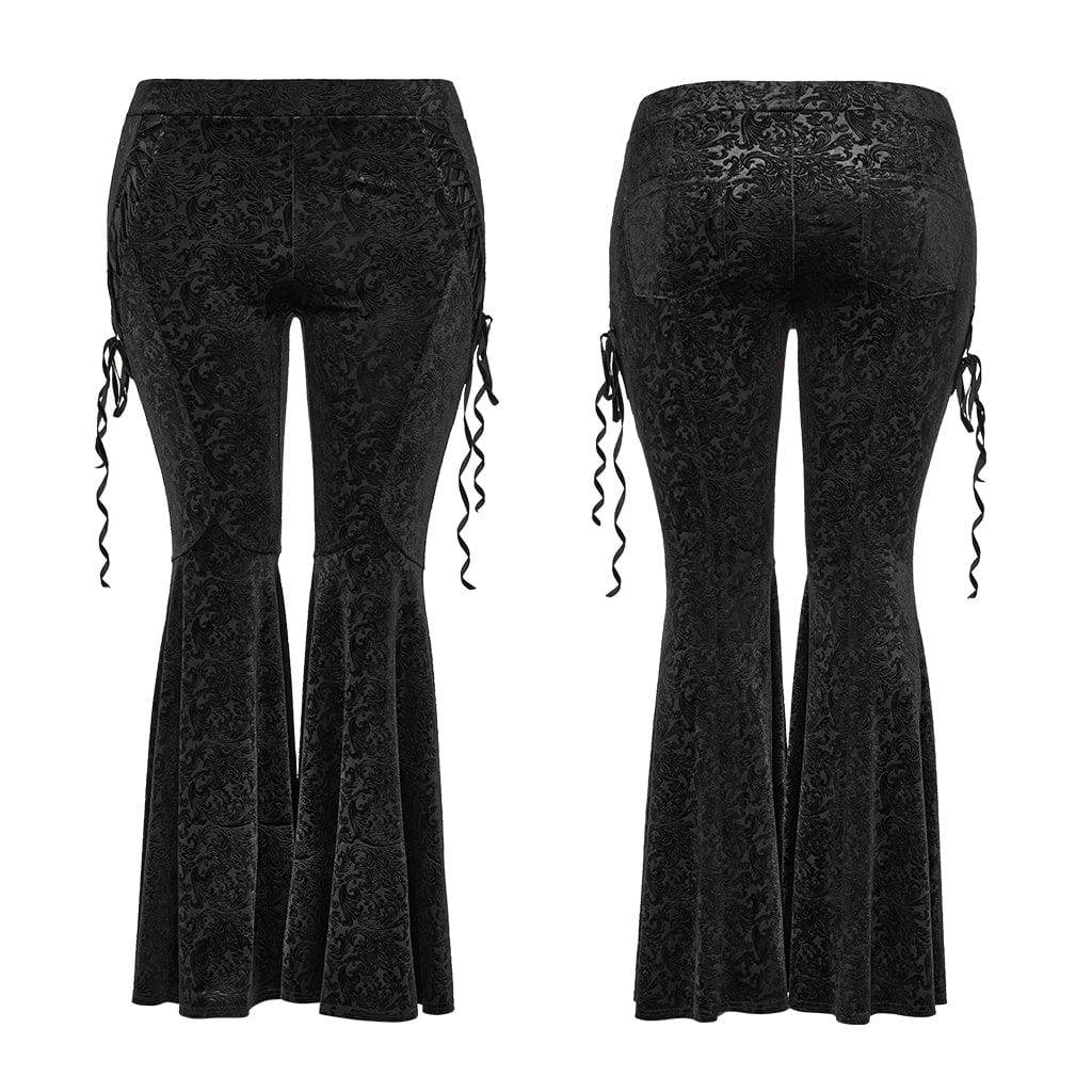 PUNK RAVE Women's Gothic Strappy Jacquard Flared Pants