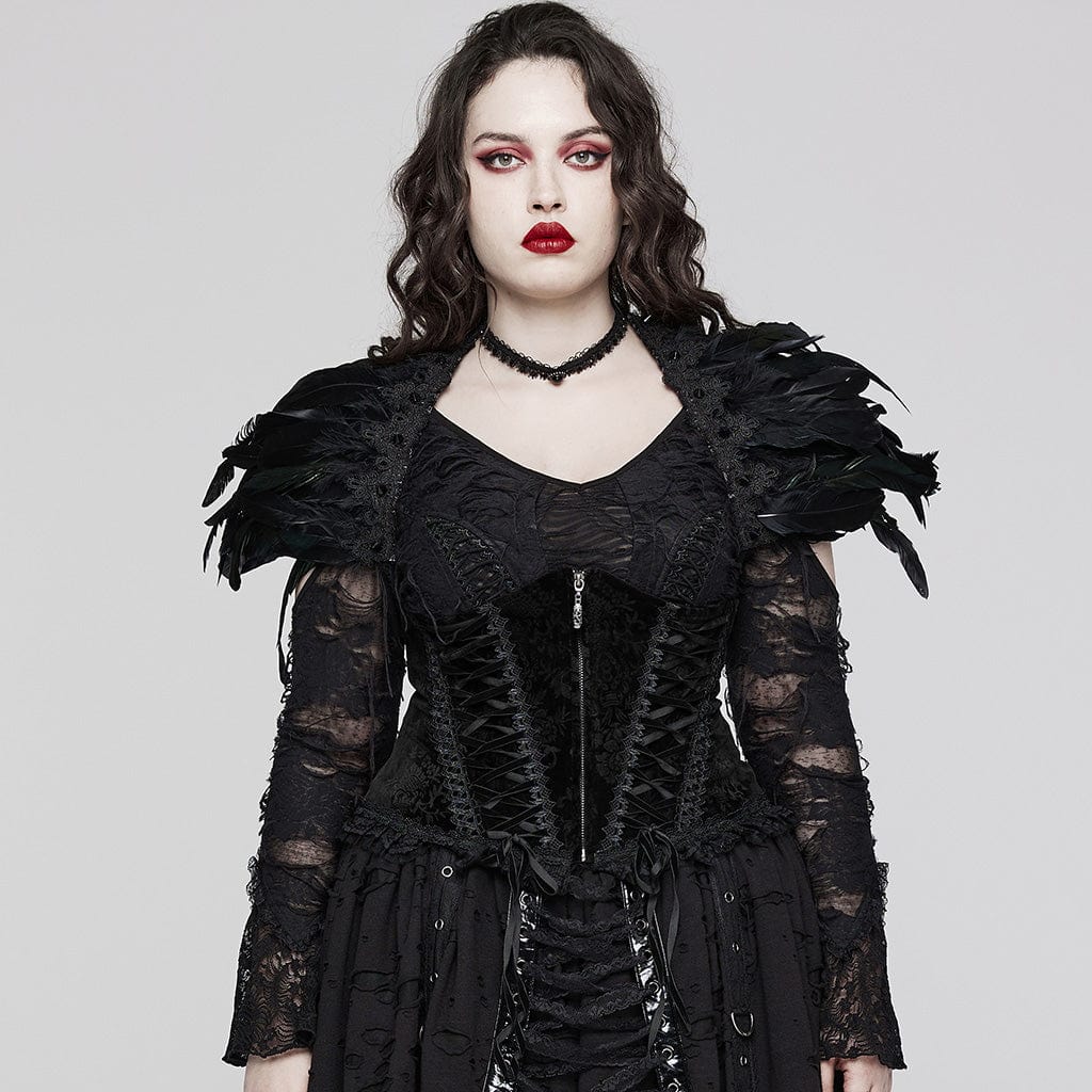Women's Plus Size Gothic Strappy Ruffled Velvet Underbust Corset
