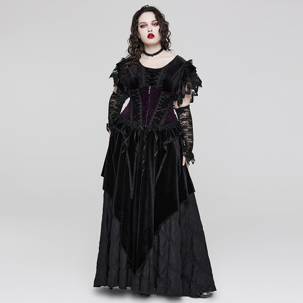PUNK RAVE Women's Gothic Strappy Ruffled Velvet  Underbust Corset